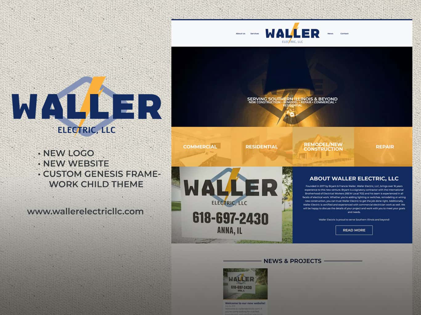 Responsive website & new logo design for Waller Electric, LLC