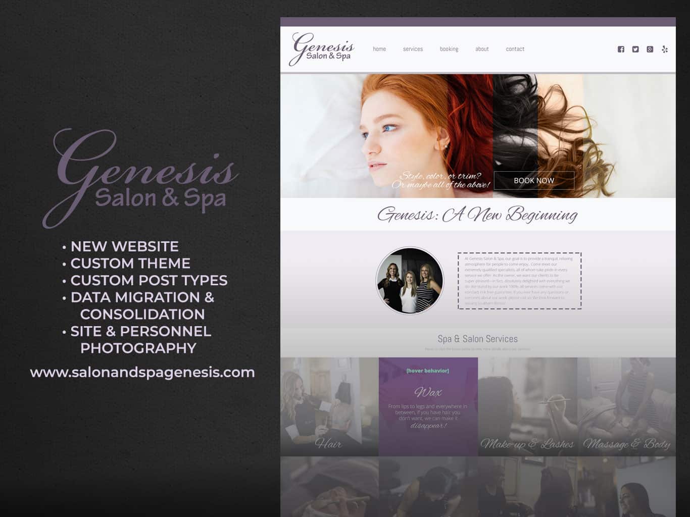 Genesis Salon & Spa custom WordPress child theme, photography